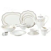 Stylish and Elegant 57 Pieces Bone China Dinnerware Set Service for 8 People - Wavy Gold Mix and Match, Blossom