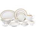 thumbnail image 1 of Stylish and Elegant 57 Pieces Porcelain Dinnerware Set Service for 8 People - Josephine, Gold Border, 1 of 4