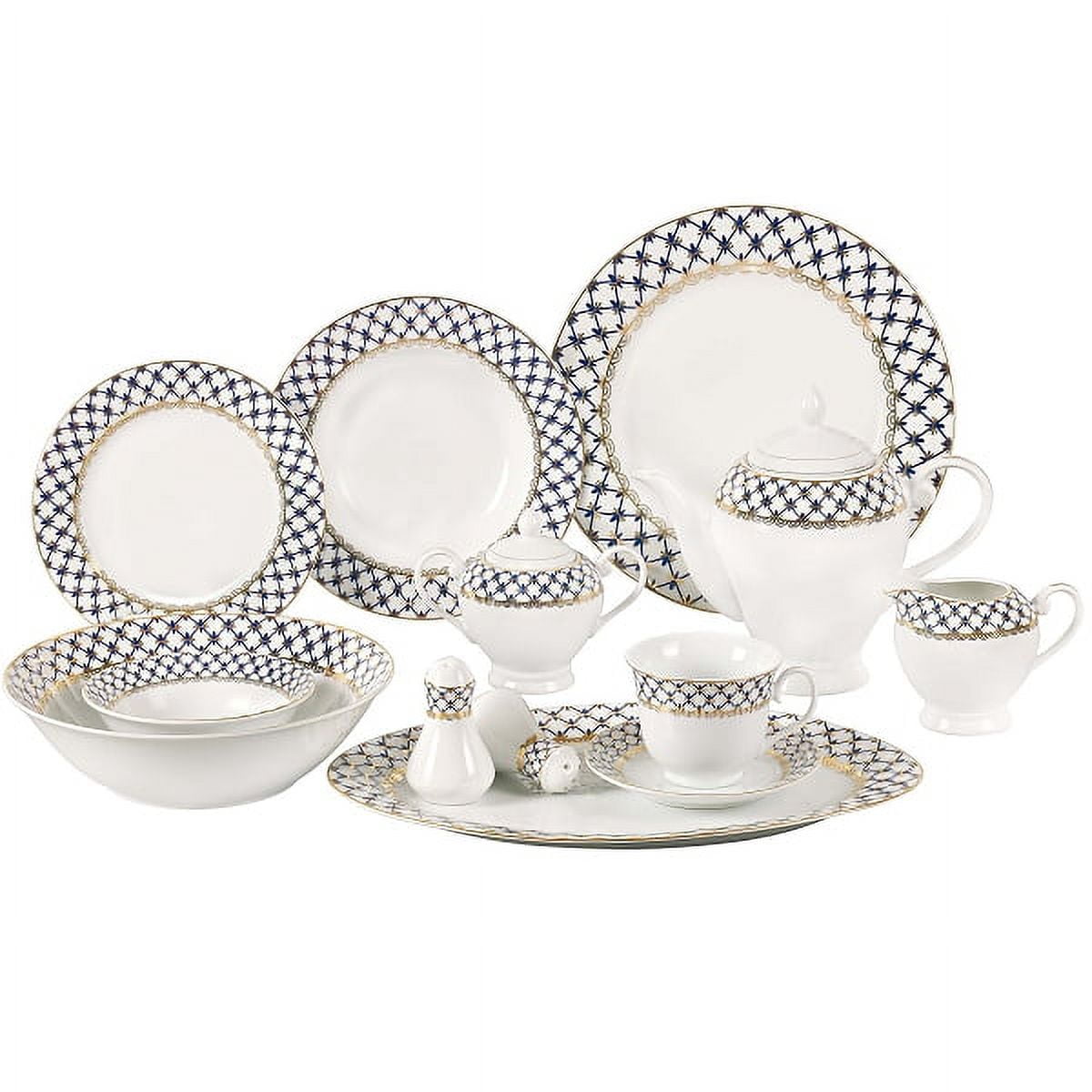 Cobalt Blue and Gold Porcelain Dinnerware Set, Service for 8