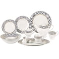 thumbnail image 1 of Stylish and Elegant 57 Pieces Porcelain Dinnerware Set Service for 8 People for Hosting Parties and Events - Gold and Rich Cobalt Blue Lattice Border, 1 of 4