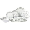 thumbnail image 1 of Stylish and Elegant 57 Pieces Porcelain Dinnerware Set Service for 8 People for Hosting Parties and Events - Wavy Edge, Silver Border, 1 of 1