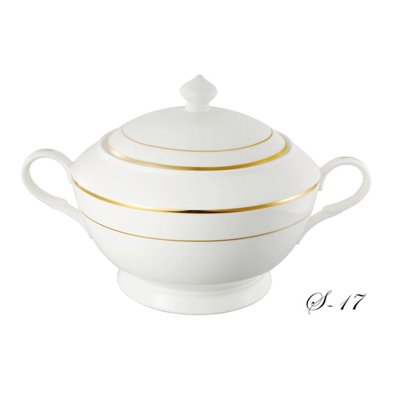 Stylish and Elegant Durable Bone China Souptureen with Lid for Hosting Parties and Events - Gold Design