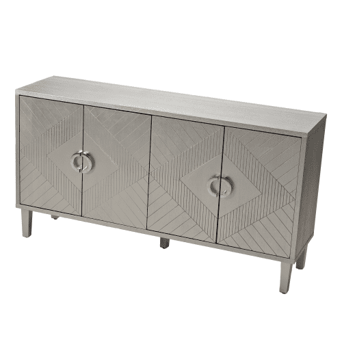 Stylish and Functional 4-Door Storage Cabinet with Pine legs and MDF for Living Room Bedroom and Kitchen (Champagne)