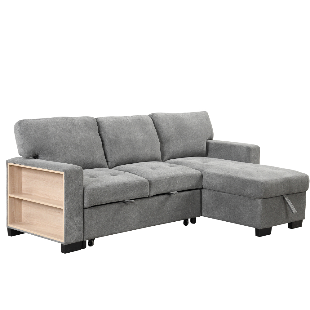 Stylish and Functional Light Chaise Lounge Sectional with Storage Rack ...