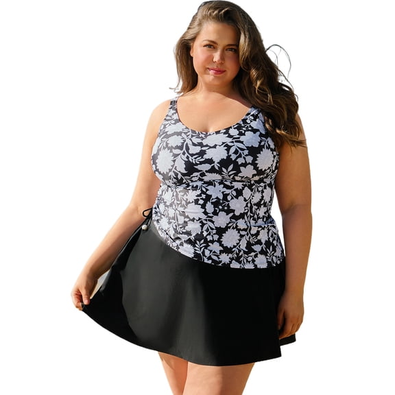 Stylish and Playful Plus Size Swimwear - Floral Print Ruffled Tankini | [ZhiHiMeRi] | (US 18W-20W)2X