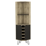 Stylish and Spacious Furniture Option - Aged Oak/Black Corner Bar Cabinet in Living Room