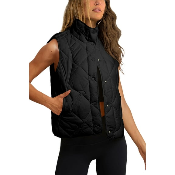 Stylish and Warm High Neck Vest Coat - Quilted Design with Pockets | [ZhiHiMeRi] | (US 16-18)XL