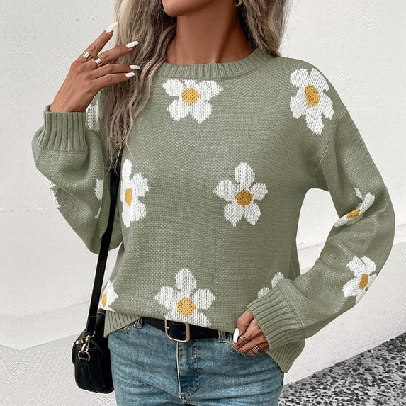 Stylish and versatile long-sleeved jacquard sweater for women