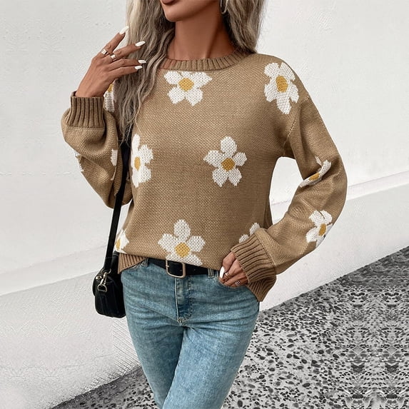 Stylish and versatile long-sleeved jacquard sweater for women