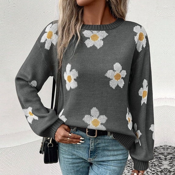 Stylish and versatile long-sleeved jacquard sweater for women