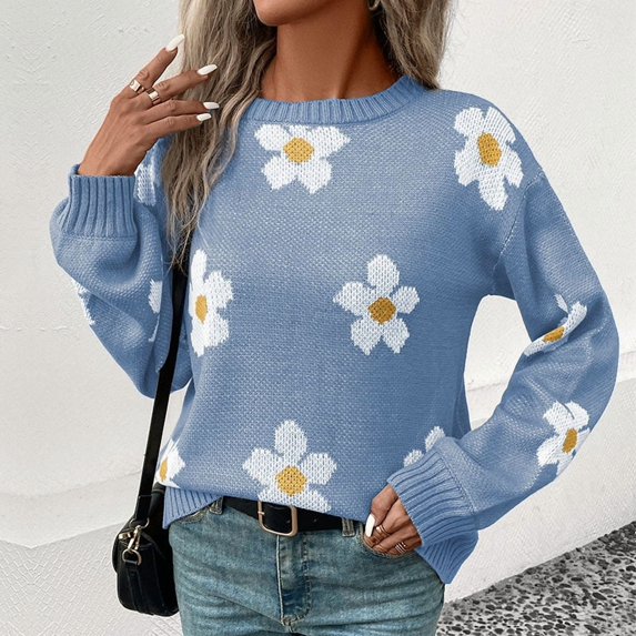 Stylish and versatile long-sleeved jacquard sweater for women