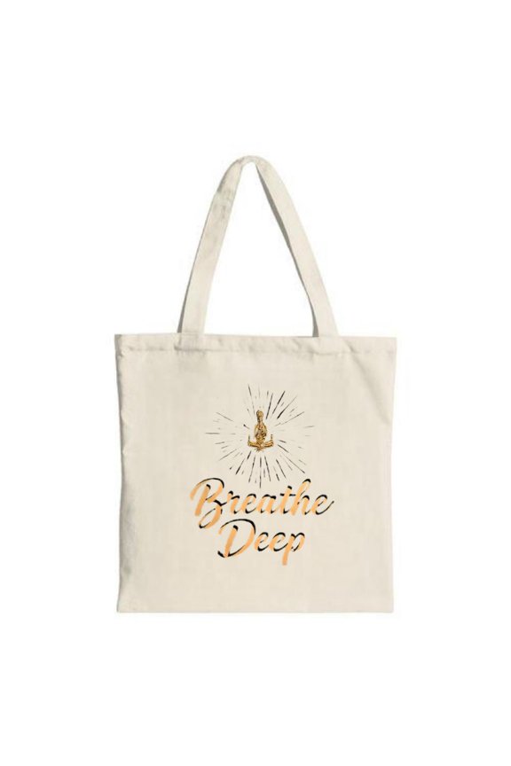 Stylish Canvas Tote Bag with Mandala Design & ' Breathe Deep ' Text - Perfect for Shopping Travel and Parties - Reusable & Multifunctional