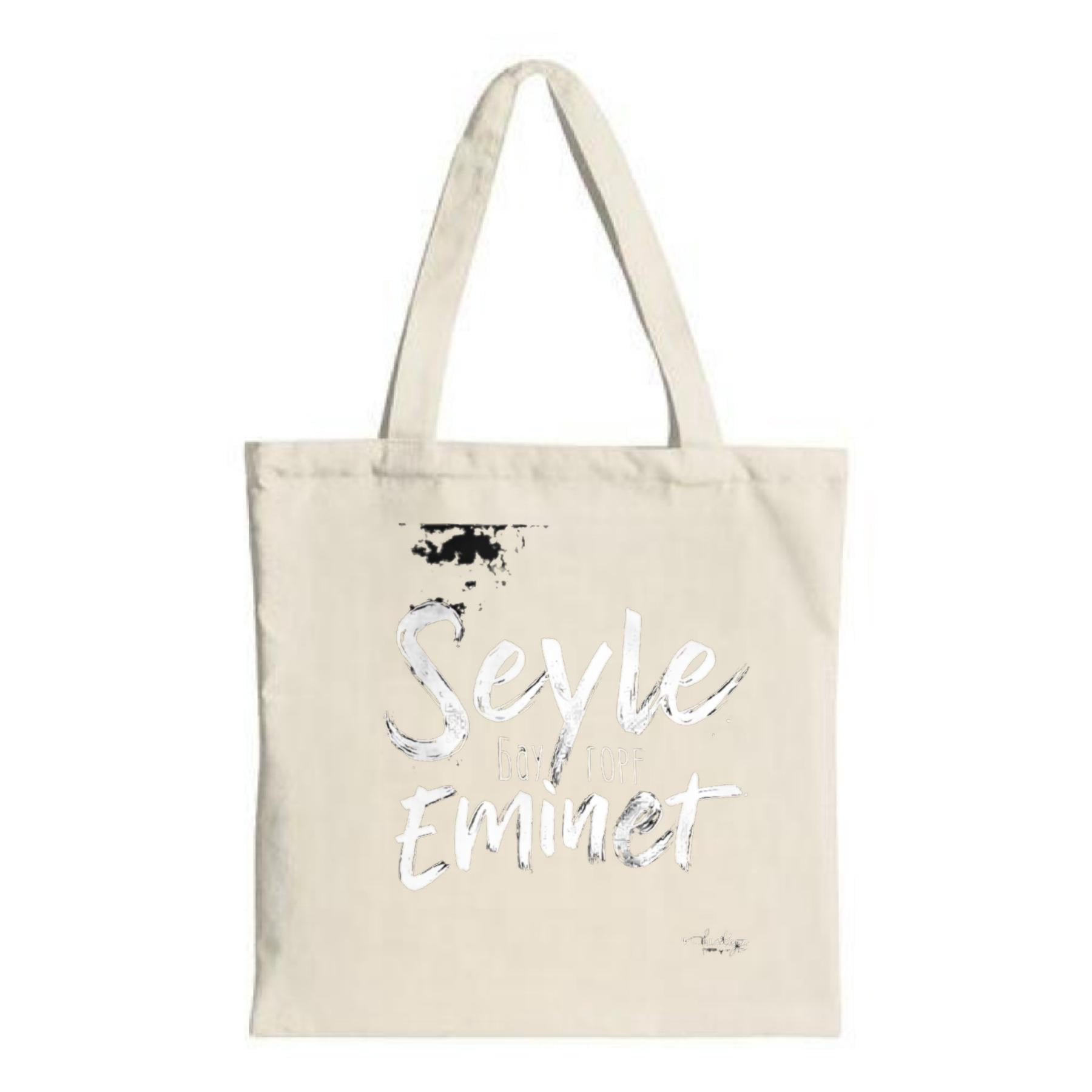 Bag Cursive Stylish beige tote bag with cursive