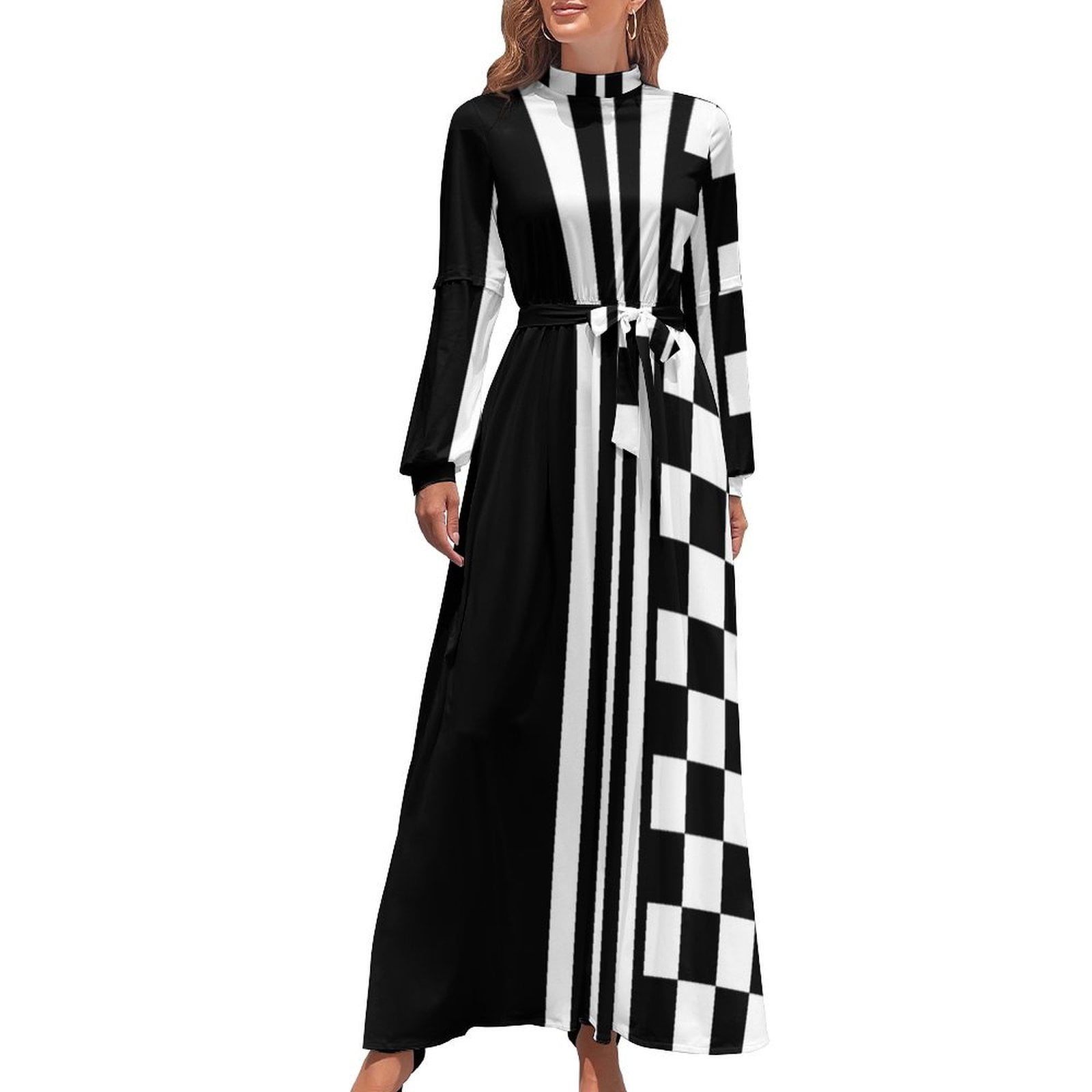 Stylish black and white ska inspired Long Dress cute dress Women dresses  summer sexy dress for women korean style - Walmart.com