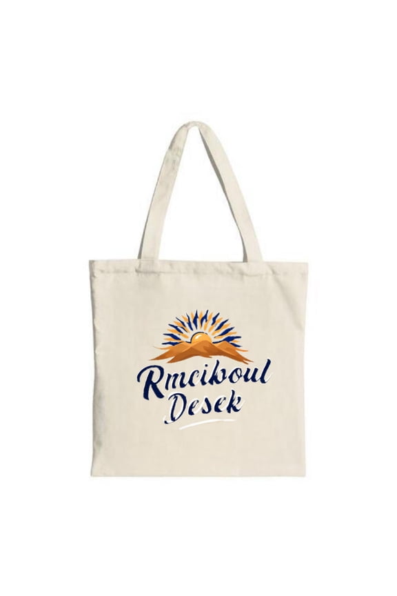 Stylish canvas tote bag with a vibrant sun mountain design perfect for shopping travel and parties