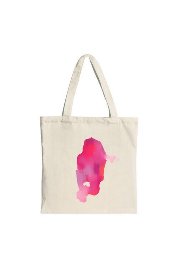 Stylish canvas tote bag with a watercolor pink and purple abstract landmass design perfect for shopping travel and parties