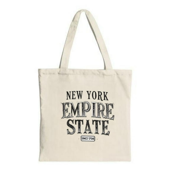 Stylish canvas tote bag with bold " NEW YORK EMPEROR STATE SINCE 1708 " print perfect for shopping travel and parties