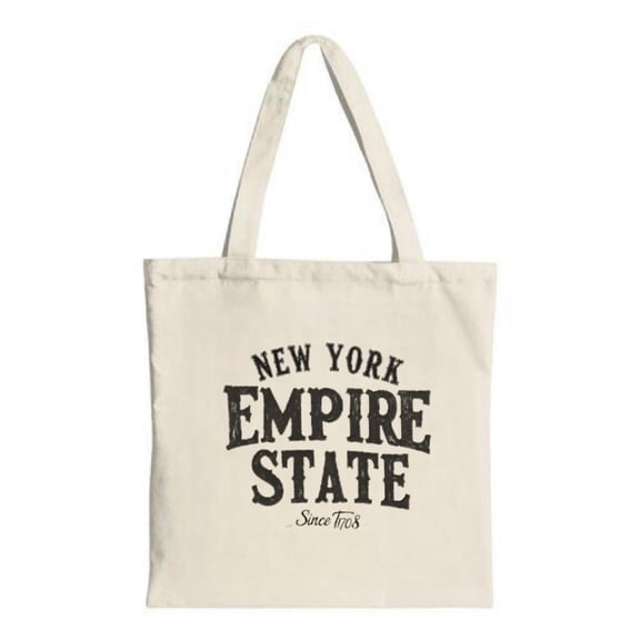 Stylish canvas tote bag with bold ' NEW YORK EMPEROR STATE Since 1938 ' print perfect for shopping travel and parties