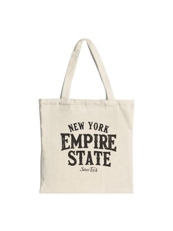 Stylish canvas tote bag with bold ' NEW YORK EMPEROR STATE Since 1938 ' print perfect for shopping travel and parties