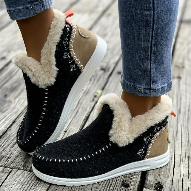 Stylish and comfortable winter warm shoes - plush lining, warm, wear-resistant, round toe, slip-on design, comfortable outdoor walking shoes suitable for cold weather