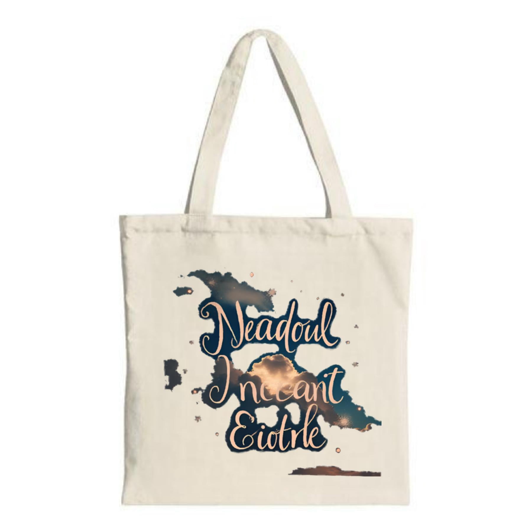 Stylish cream tote bag with a unique dark blue and orange map design ...