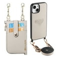 thumbnail image 1 of Stylish for iPhone 13 Heart Pattern Back Phone Case, with Crossbody Strap Litchi Texture PU Leather Card Slots Bag Drop Protection Multifunctional Zipper Pocket for iPhone 13, Gray, 1 of 11