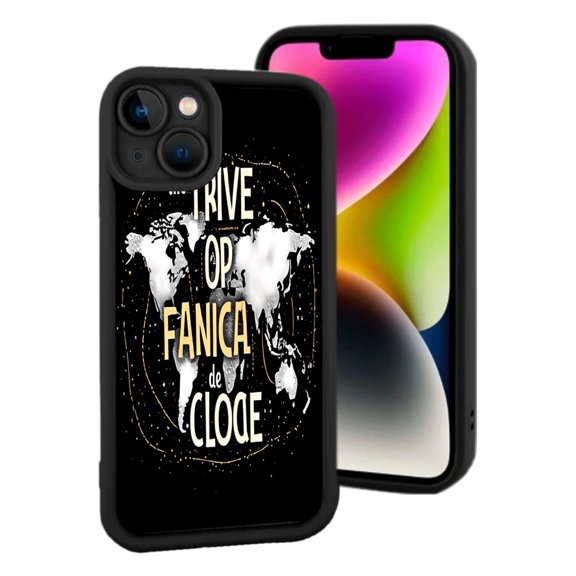 Stylish iPhone 15 Case - Black Background White & Yellow World Map Cosmic Golden Dots Lightweight & Yellowing Resistant