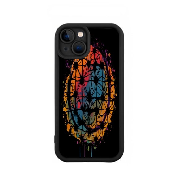 Stylish iPhone 15 Case - Lightweight Yellowing Resistant with Colorful Abstract Flower Design on Black Background