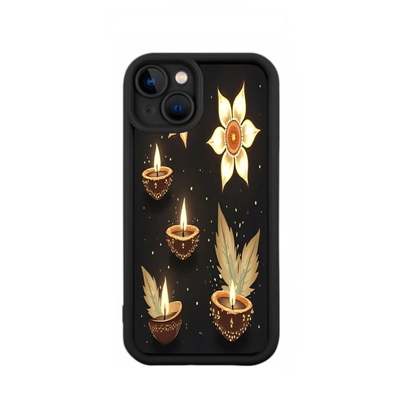 Stylish iPhone 15 Case - Lightweight Yellowing Resistant with Elegant Candle & Sunflower Pattern - Warm Festive Design for Protection