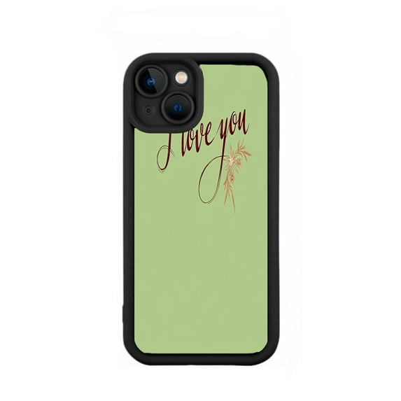 Stylish iPhone 15 Case - Lightweight Yellowing Resistant with Elegant Floral Design and Red Cursive ' I Love You ' Message