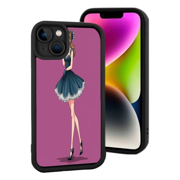 Stylish iPhone 15 Case - Lightweight Yellowing Resistant with Elegant Woman in Blue Dress Design Perfect for Fashion Lovers