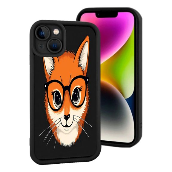 Stylish iPhone 15 Case - Lightweight Yellowing Resistant with Fun Fox Design in Black Glasses Perfect for Animal Lovers