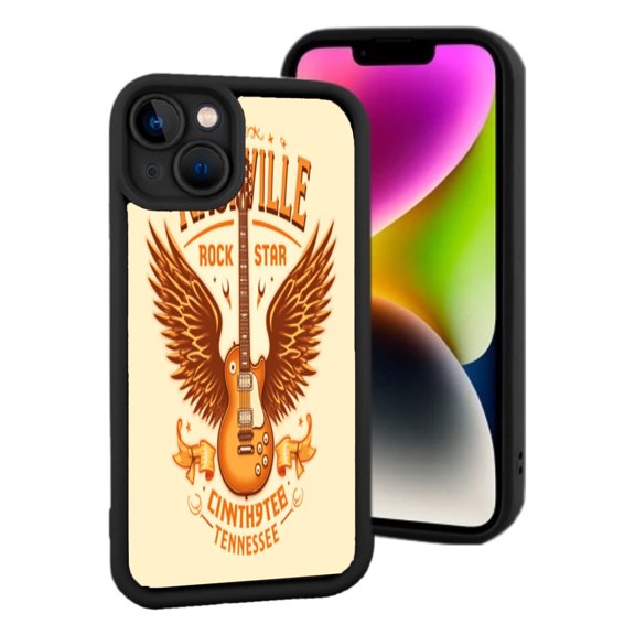 Stylish iPhone 15 Case - Lightweight Yellowing Resistant with Vibrant Guitar & Wings Design Perfect for Vibes
