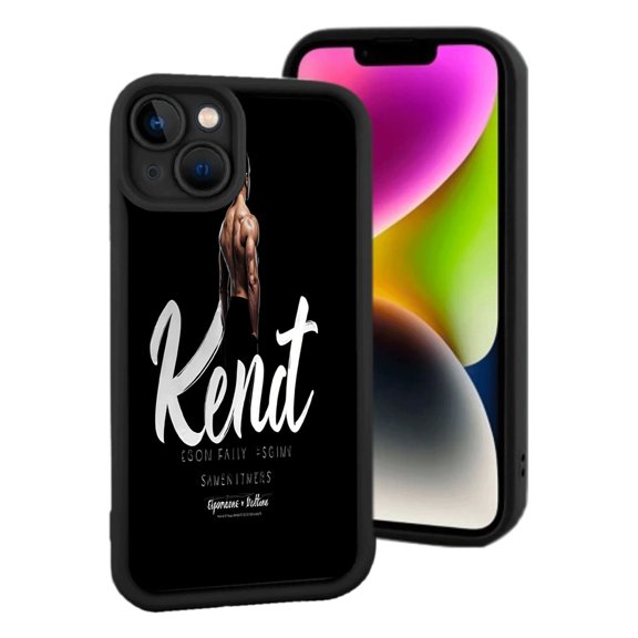 Stylish iPhone 15 Case - Muscular Man Illustration Cursive Text Lightweight & Yellowing Resistant Perfect for Fashion Lovers