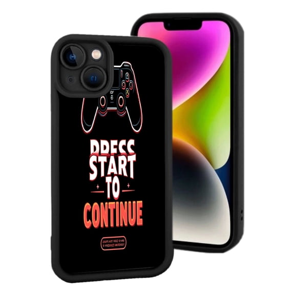 Stylish iPhone 15 Case with Red & White Game Controller Design Bold ' DRCS START TO CONTINUE ' Text Lightweight & Yellowing Resistant