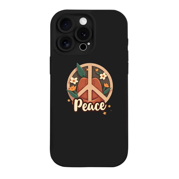 Stylish iPhone 15 Pro Case - Lightweight Yellowing Resistant with Peace Symbol Green Leaves & Orange Flowers Design