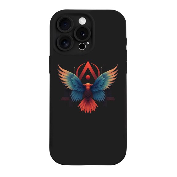 Stylish iPhone 15 Pro Case - Lightweight Yellowing Resistant with Vibrant Bird Design & Geometric Symbol - Modern Protection for Your Phone