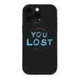 thumbnail image 1 of Stylish iPhone 15 Pro Case - Lightweight Yellowing Resistant with " YOU LOST " Design in Blue & White Circular Orange Outline, 1 of 6