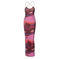 Stylish sexy colorblock block print ladies dressRose RedL