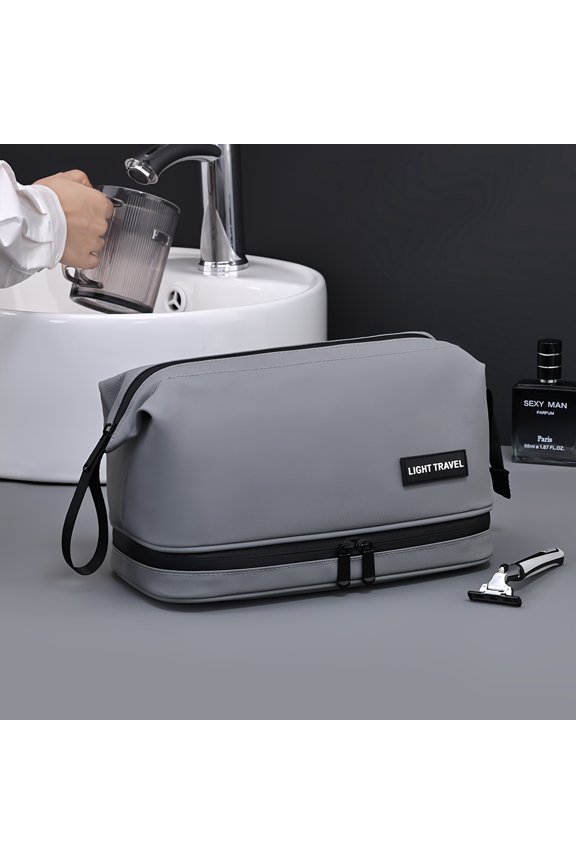 Stylish, spacious cosmetic bag - made of high-density nylon, foldable, with a zipper closure, and an adjustable shoulder strap. Suitable for business travel and home use. Cosmetic travel bag with sec