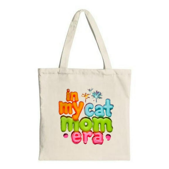 Colorful " In My Cat Mom " text in playful font on a canvas tote bag Perfect for shopping travel and parties