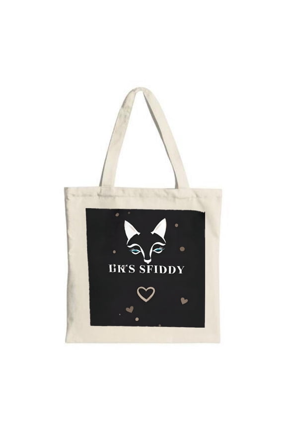 Stylish tote bag with black background white " BK ' S SFIDDY " text light brown hearts white handles and bottom panel Perfect for any occasion