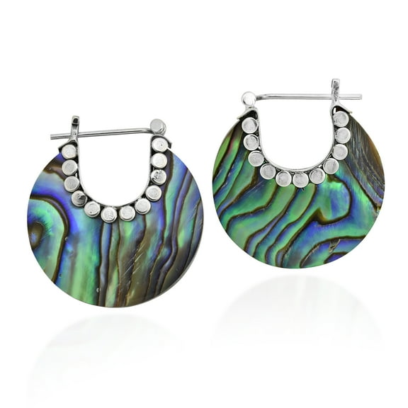 Stylishly Beautiful Abalone Shell Hoop Lock Sterling Silver Earrings