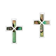 AERAVIDA Stylishly Elegant Abalone Shell Inlaid Sterling Silver Cross Earrings