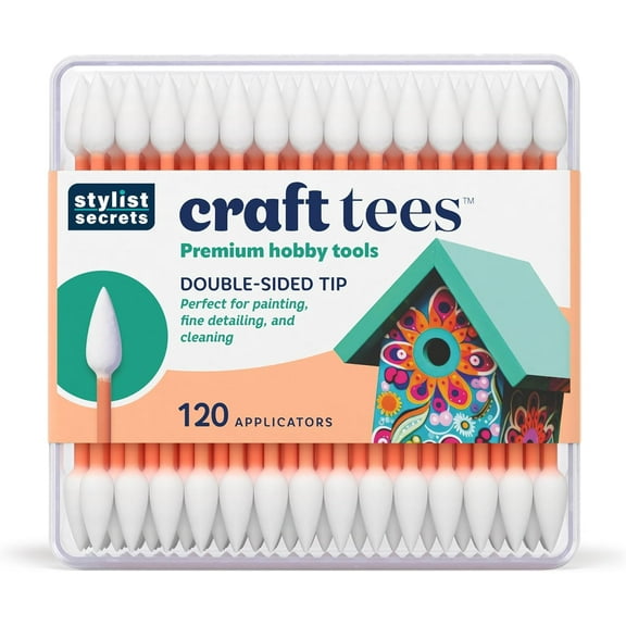 Stylist Secrets Classic Craft Tees - Double Sided Pointed Swabs - Precision Tip - for Painting, Fine Detailing, & Cleaning - Multifunctional for All Your Craft Needs - 120 Cotton Tips