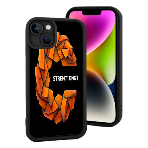 Stylized Abstract Orange & Black ' C ' Design - Lightweight Yellowing Resistant iPhone 15 Case with Camera Protection