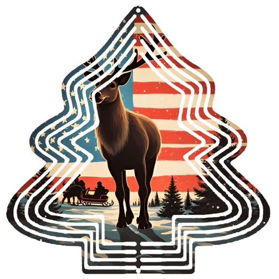 Stylized American Flag Metal Hanging Christmas Tree Wind Spinner - Unique Garden Decoration with Tree Outline Design