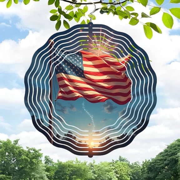 Stylized American Flag Metal Wind Spinner with Concentric Circles - Dynamic Garden Decor for Yard & Outdoor Spaces