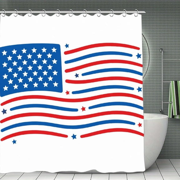 Stylized American Flag Print Shower Curtain 70.8×70.8Inch,Modern Fabric Waterproof Polyester Bathroom Home Decor Set with Hooks