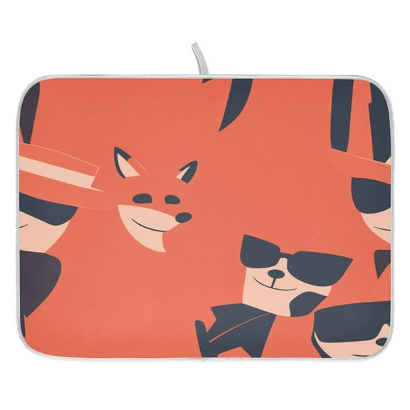 Stylized Animals Pattern Dish Drying Mat for Kitchen, Quick Drying Absorbent Soft Durable 16" x 18"